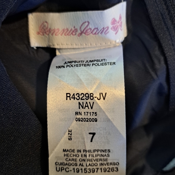 Bonnie Jean girls size 7 blue & white jumpsuit wide leg cropped, New - Picture 6 of 7